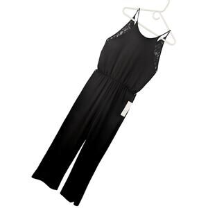 NWT@$98! BCBGENERATION! LUXE BLACK STRETCH LACE BODICE JUMPSUIT, ONESIE! SZ S